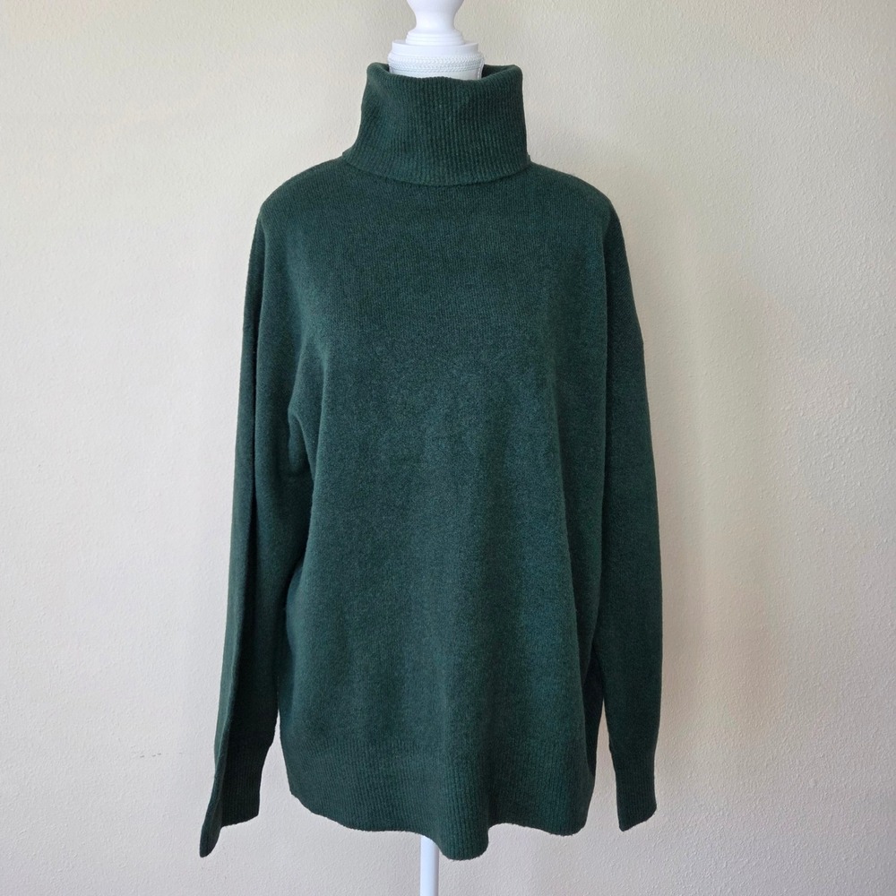Z Supply Womens Forest Green Turtleneck Oversized Relaxed Knit Sweater S Cozy
